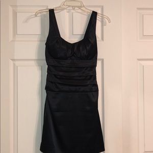 A black satin cocktail dress